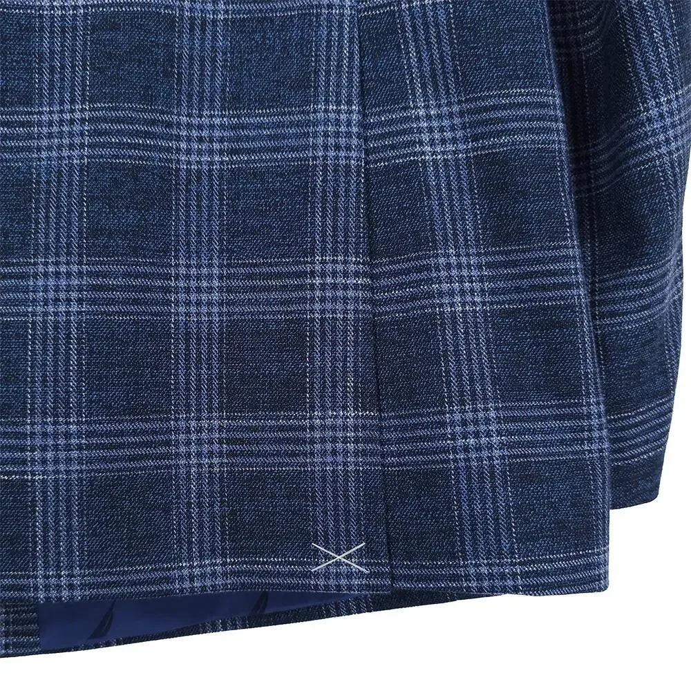 Nautica Mens Modern Fit Sport Coat Blazer 44S Navy Blue Plaid Stretch NWT